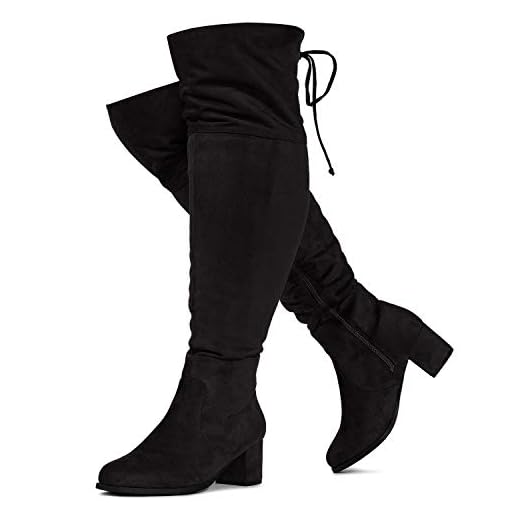 Bota feminina RF RoomM of Fashion de cano largo de salto grosso sobre o joelho – tamanhos grandes, Black Wide Calf (Over the Knee), 9 Wide