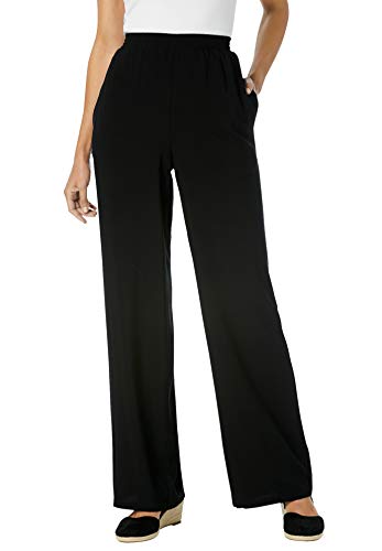 Woman Within Plus Size Pull-On Elastic Waist Soft Pants - 16 W Black