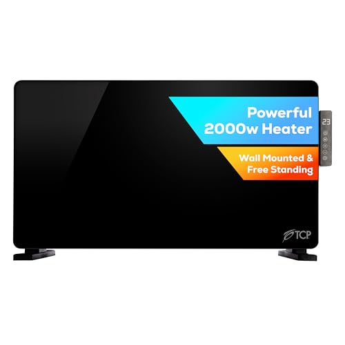 TCP - Chauffage à panneau en verre noir de 2000 W, radiateur électrique mural ou autoportant avec panneau de commande latéral, minuterie, programme...