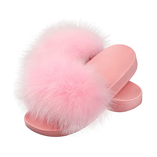 Women's Real Fox Fur Slides For Women Open Toe Cute Fur Slippers Flat Shoes Indoor or Outdoor Girls Comfort Fur Slide Sandals With Fluffy Fur2