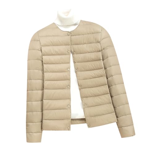 Pluma Ligero Mujer Chaqueta Plumifero Ultraligero Acolchado Caqui XL