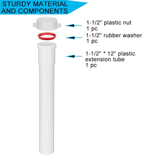 (1 Pack) Yariwiz White Sink Drain Extension Thread Pipe1 1/2 Inch x 12 inch Length for Kitchen Sink Drain Pipe Tubular KSD-005W by yariwiz - Used condition - Image 4