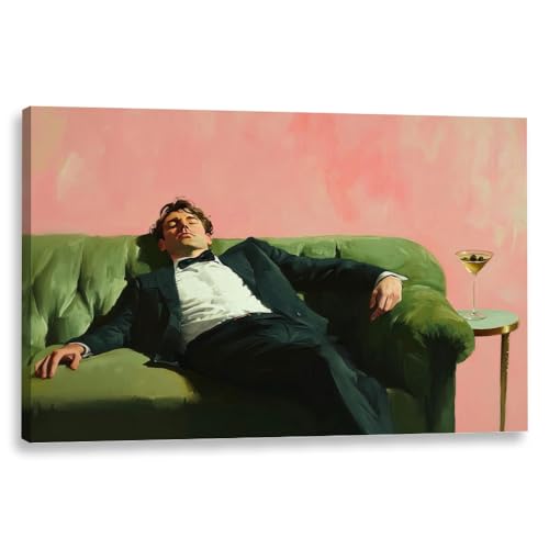 Best Couch for Bachelor Pad: Stylish Comfort with Non-Slip Cushion Grip 6 Retro Cocktail Poster Pink Wall Art Vintage Dapper Man on Green Couch Canvas Oil Painting Trendy Moody Gentleman Print for Bar Bachelor Pad Lounge Office Male Decor 18x12inch Framed