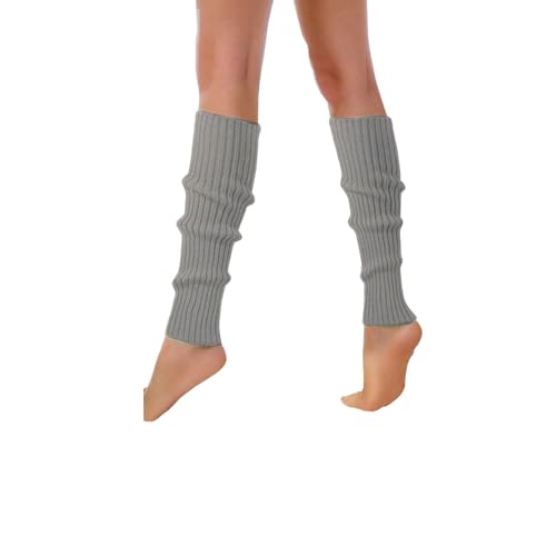 Image of YUANQIAN Women Winter Extra Soft Long Legwarmer Warmer Knitted Stirrup Leg Warmers for Yoga Ballet Dance (Grey-1pair no hole)