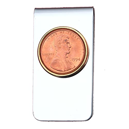 US 1994 Lincoln Small Cent BU Uncirculated Penny Coin Stainless Steel Gold Silver Two Tone Money Clip NEW - Lucky Penny