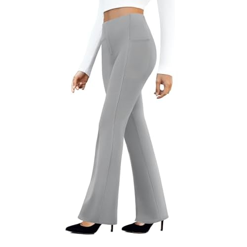 DLOODA Women's Work Pants Business Casual Dress Pants High Waisted Stretchy Pull on Office Slacks with Pockets Light Grey Small