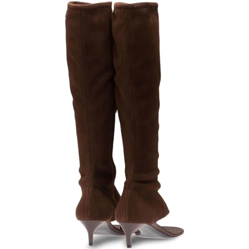 Women's Thong Style Open Toe Knee High Boots with Zipper Stretch Kitten Low Heel Tall Sandal Boots Kitten Heels Sandal Boots2