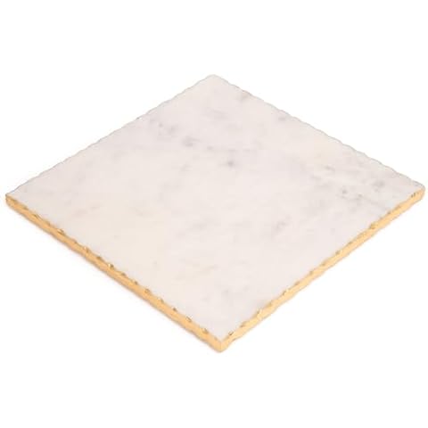 ecstassy Marble Cheese Server Square 11.25 Inches: 100% Natural Marble Charcuterie Board | Cheese Board | Marble Serving Platter | Cup Cake Platter with Gold Foiling Cover