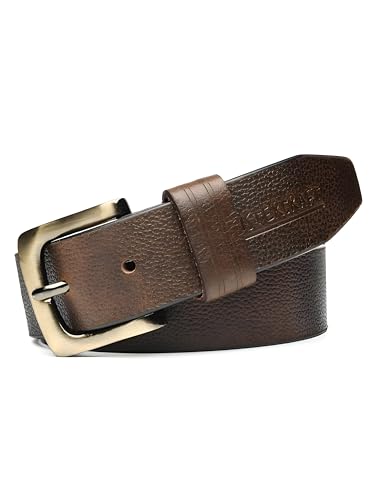 Image of MISTERCRAFT Men's Genuine Leather Casual Belt | Brown Handed Milled Textured | Durable Pin Buckle | Adjustable Waist | Ideal for Jeans, Chinos & Formal Wear | Gift for Men