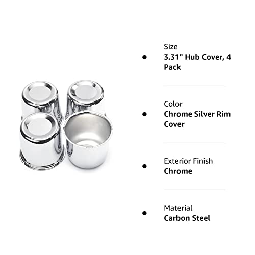 Gtownworks 4 Pack 3.31" Push Through Center Caps For 3.31Inch Center Bore Auto, Truck Or Trailer Wheels Rims (Chrome Silver) #TOP7