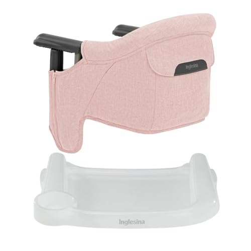 Image of Inglesina Fast Table Chair - Powder Pink + Fast Dining Tray - Portable Baby High Chair for Babies & Toddlers up to 37 lbs - Fits Tables 0.8''-3.5'' Thick - Compact, Easy to Use - Travel Bag Included