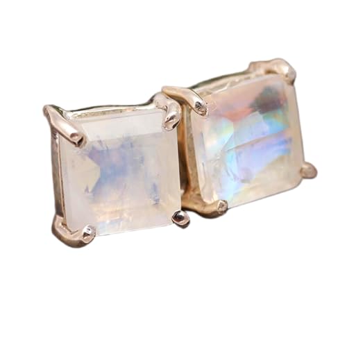Boucles d'oreilles pierre de lune argent sterling 925 carrées pour femme minimaliste