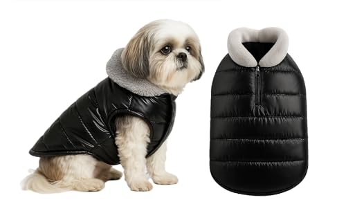 Image of The Pets Company Dog Winter Coat Jacket, Clothes, Windproof, Waterproof, Light Weight, Washable, Ultra Warm Thick Fleece Lined Dog Vest for Cold Weather Protection, (Black, Small - 14 Inch)