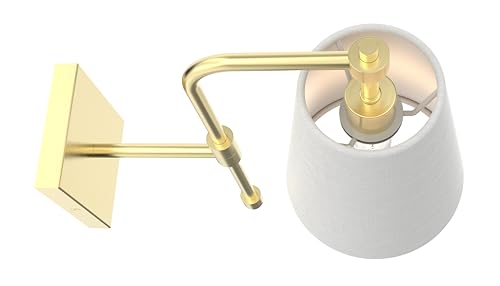 Image of Swing Arm Wall Lamps Set of 2, Fabric Linen Shade, Hardwired Wall Mounted Light Fixture for Bedside, Living Room, Bathroom, Versatile Home Decor (Brushed Gold)