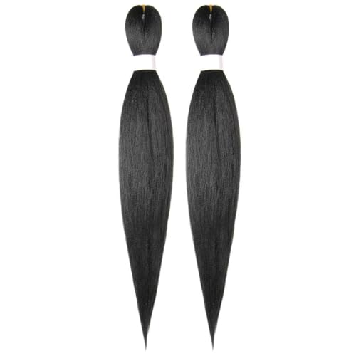 WUDAS Black Braiding Hair 20 Inch Pre Stretched Hair Long Straight Yaki Texture Synthetic Hair Extensions Softness, 2 Packs