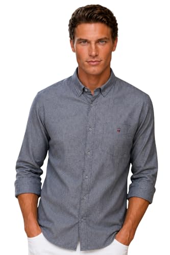 Image of Louis Philippe Men's Slim Fit Signature Oxford Easy Care, Natural Stretch Full Sleeve Solid Casual Shirt, Cotton