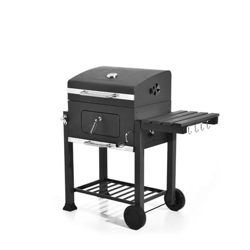 SHENJMAI Mesa Barbacoa Barbacoa de carbón Grande Garden Square con Carrito ahumador y Mesa Auxiliar