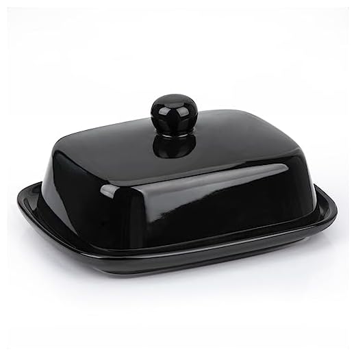 HONZUEN Mantequera Cerámica con Tapa y Mango,Pequeña Porcelana Mantequillera para Encimera,Recipiente para Mantequilla Nevera Cocina Encimera(Negro)