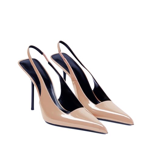 Image of THESHY Women's Pointed Toe High Stiletto Heels Slingback Stretch Slip-on Pumps Backless Patent Leather Fashion Dress Shoes for Women