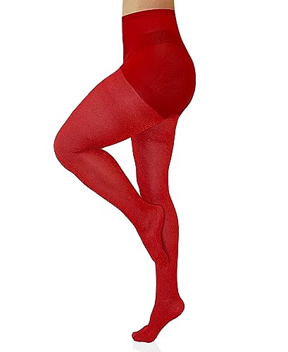 Sugar Sunday Shimmer Glitter Tights for Women Metallic Sparkle Tights Shiny Pantyhose Red One Size