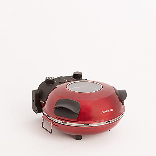 CREATE-PIZZA-MAKER-Horno-Electrico-Pizzas-Rojo-Base-de-Piedra-Especial-para-cocinar-Pizza-31-CM-Diametro-1200-W-Temperatura-hasta-350-Niveles-Potencia-5-con-Temporizador-Autoapagado