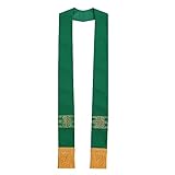 [FAD-4U] 司祭用ストラ 刺繍入り 5色（白・赤・紫・緑・ピンク）フリンジ付き 牧師 教会 礼拝 ミサ用 典礼 聖職者用ストール