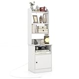 Giantex Nightstand with Charging Station - 56' Tall Bedside Table with 6-Level Adjustable Bookshelf, Modern End Side Table with Storage Cabinet for Bedroom, White Night Stand