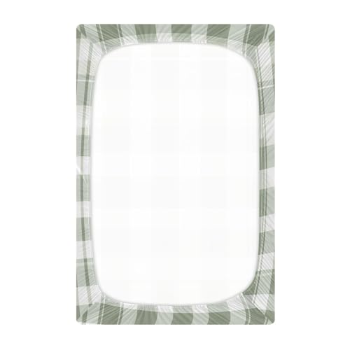 Image of Caikeny Fitted Crib Sheet for Boys Girls Sage Green Grey Plaid Baby Crib Sheets Bassinet Sheets Crib Mattress Bed Sheets for Toddler Newborn Infant 52 X 28 in