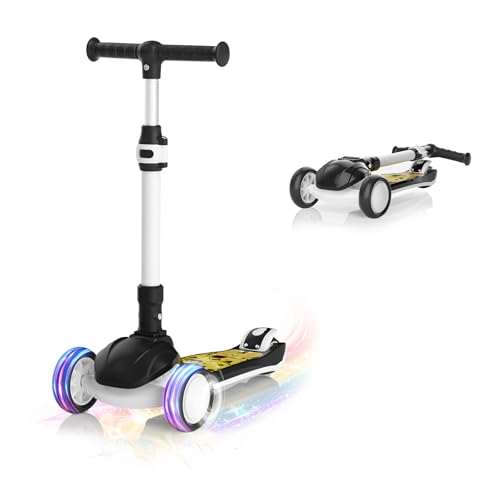 Image of SIMATE 3 Wheel Kick Scooter for Kids Ages 3-12, Light Up Wheels & 3 Adjustable Height Handlebars, Lean-to-Steer & Widen Anti-Slip Deck, Boys & Girls Gift