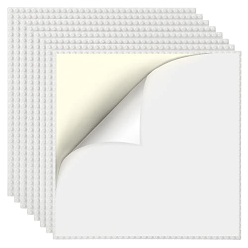 Image of 8 Pack Peel-and-Stick Building Baseplates, 10 inchx10 inch Classic Self-Adhesive Building Boards - 100% Compatible with All Major Brands of Toy Building Sets, Sturdy Stacking Play Table Top, White