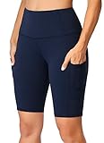 Oalka Women's Short Yoga Side Pockets High Waist Workout Running Shorts Navy Blue XL