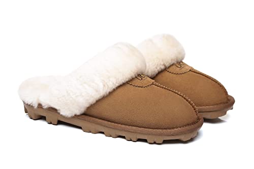 UGG Slippers Wool Unisex Waffle Light Weight Slipper Australian Premium Soft Sheepskin Wool Winter Home Cozy Shoes Best Gift Wom Chestnut AU Ladies 6 / AU Men 4 / EU 37