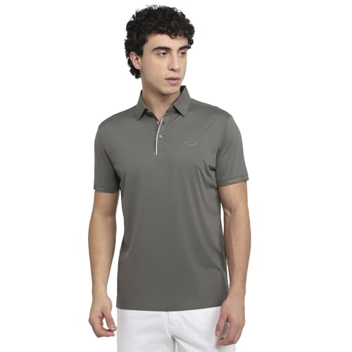 Image of Park Avenue Men Slim Fit Solid Pattern Nylon Blend Polo Neck Half Sleeve Casual T-Shirt