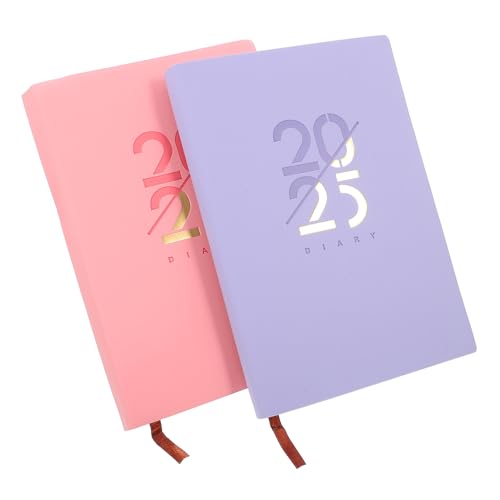 MOTHNUR 2 piezas Planificador Diario Estudiantes y Oficina Cuaderno Multifunción con Cubierta de Artificial y Papel Antiborrado Agenda Anual Días Rosa y