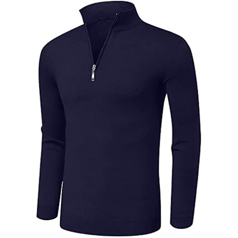 AIYINO Mens Jumpers Half Zip Neck Sweaters Slim Fit Long Sleeve Quarter Zip Pullover Polo Top with Ribbing Edge UK XL Navy Cover