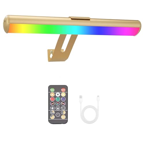 Image of Picture Light Battery Operated, Picture Lights for Wall | 48 LED, 16 Color Changing Light, Dartboard Light with 2 Base for Art-Gold