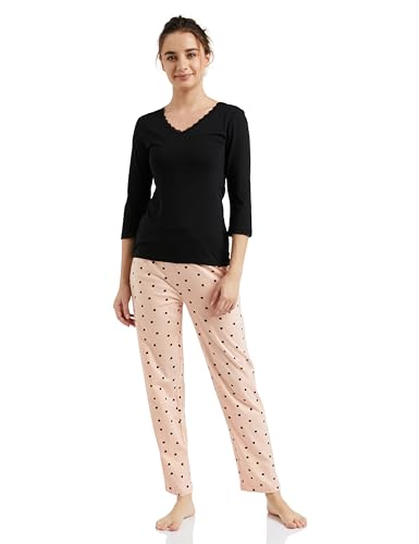 Image of Amazon Brand - Eden & Ivy Women's Cotton Regular Fit T-Shirt and Pajama Night Suit (Night Wear | Lounge Wear Set) (Available in Plus Sizes)