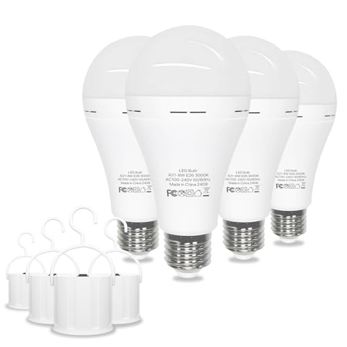 Emergency Rechargeable Light Bulbs 60W Eqv 3000K E26 4 Pack