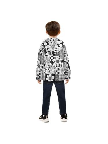 Geometric Floral Buffalo Plaid Girls Fleece Jacket Girls Fall Boys Coats Zip Up Hoodie Children Outerwear 2-10T4