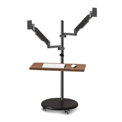 Supporto doppio monitor con molla a gas, altezza regolabile con vassoio per tastiera, supporto da pavimento per schermi da 14' a 43', design ergonomico per uso domestico e ufficio