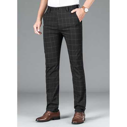 Men's Plaid Stretch Dress Pants Slim Fit Skinny Suit Pants2