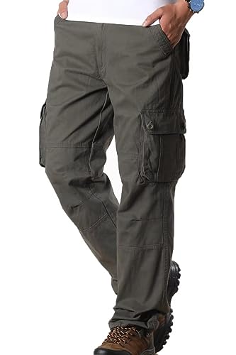 Men's Outdoor Casual Loose Multi Pocket Cargo Pants Solid Military Athletic-Fit Trousers by Summer2