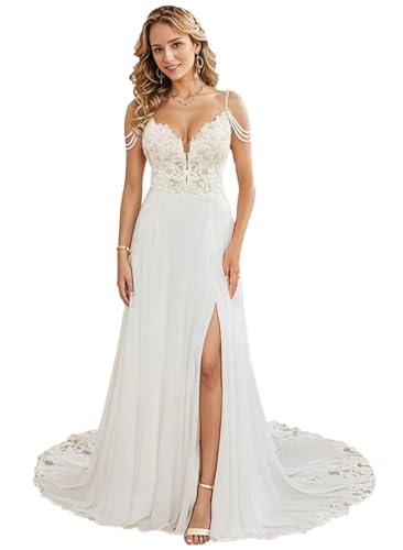 Floral Beach Wedding Dress for Women Bride A Line Simple Lace Appliques Princess Boho Bridal Dresses 2025