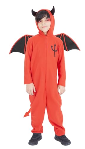 Rubies Disfraz Diablo Alado para niños y niñas, Jumpsuit con capucha con cuernos, cola y alas, Licencia Oficial para Halloween, Terror, Fiestas, Cosplay