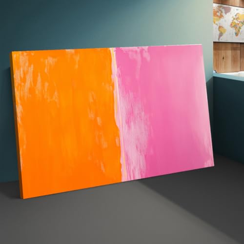 Peintures roses et orange sur toile abstraite OSHIONARTE de 41x70cm - 2