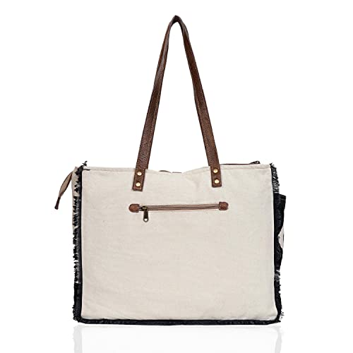 Image of Upcycled Canvas & Leather Shoulder Bag Tote Crossbody Purse Leather Tote Bag Classic Canvas Tote