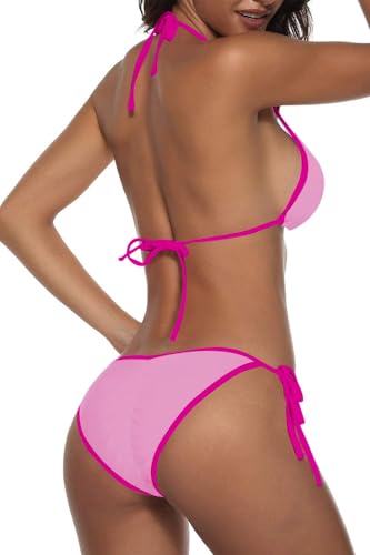 Image of Suvimuga Women Two Piece Swimsuit Color Block Swimwear Halter String Triangle Bikini Sets