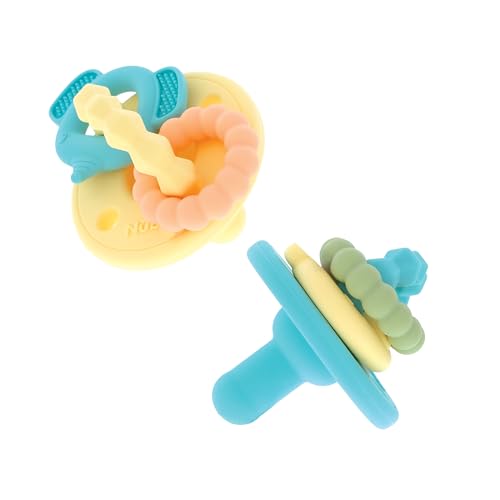 Image of Nuby Charms Silicone Infant Pacifier and Teether - 2 Pack - 0+ Months - Yellow and Blue