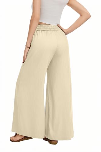 Image of KICZOY Women Flowy Pants Drawstring Waist Wide Leg Palazzo Beach Pants Loose Fit with Pockets