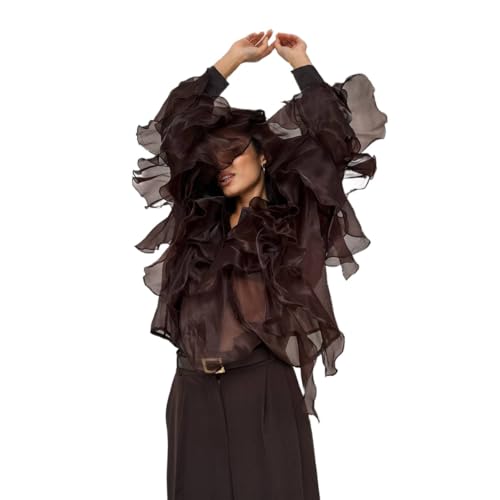 Chemisier patchwork irrégulier plissé haut de gamme pour femme moderne